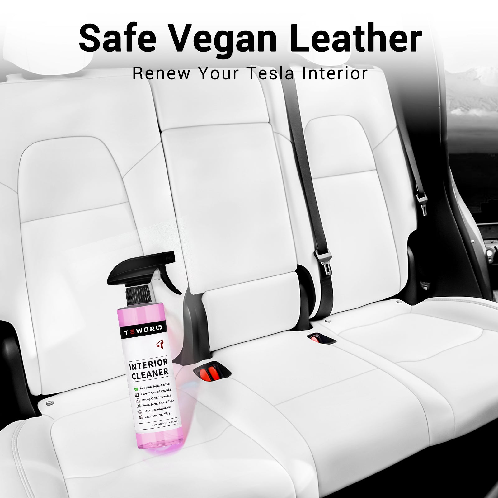 Tesla Seat Cleaner & Remover Stain, Interior Cleaner for White & Black Vegan Leather, Interior Cleaning Kit for Seats, Console, Dash, Tesla Model 3, Y, S, X, Cybertruck Accessories (Pink)