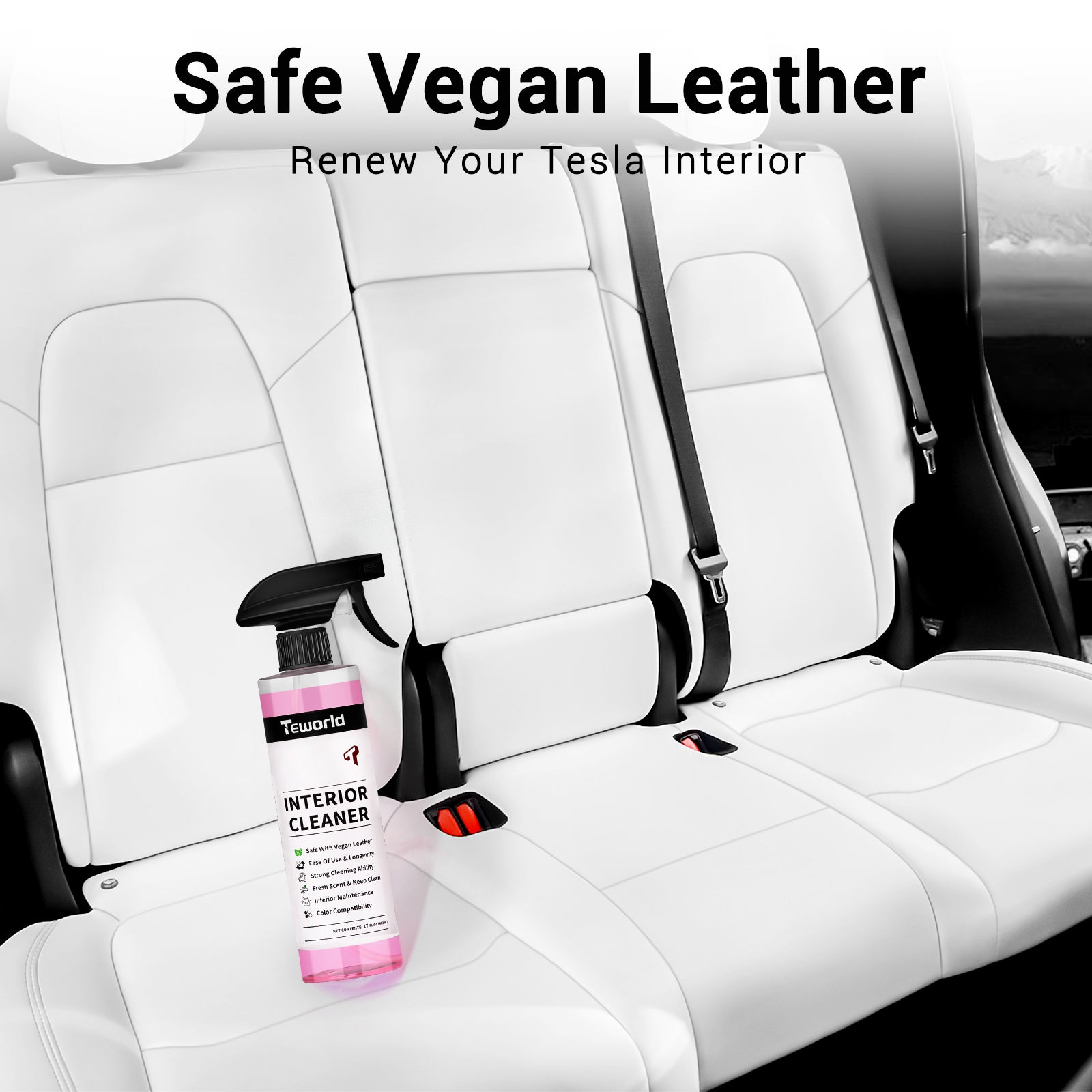 Tesla Seat Cleaner Remover Stain Biodegradable, Safe on White & Black Vegan Leather, Tesla Interior Cleaning Products for Seats, Console, Dash, Tesla Model 3/Y/S/X Accessories for 2025 | 2026