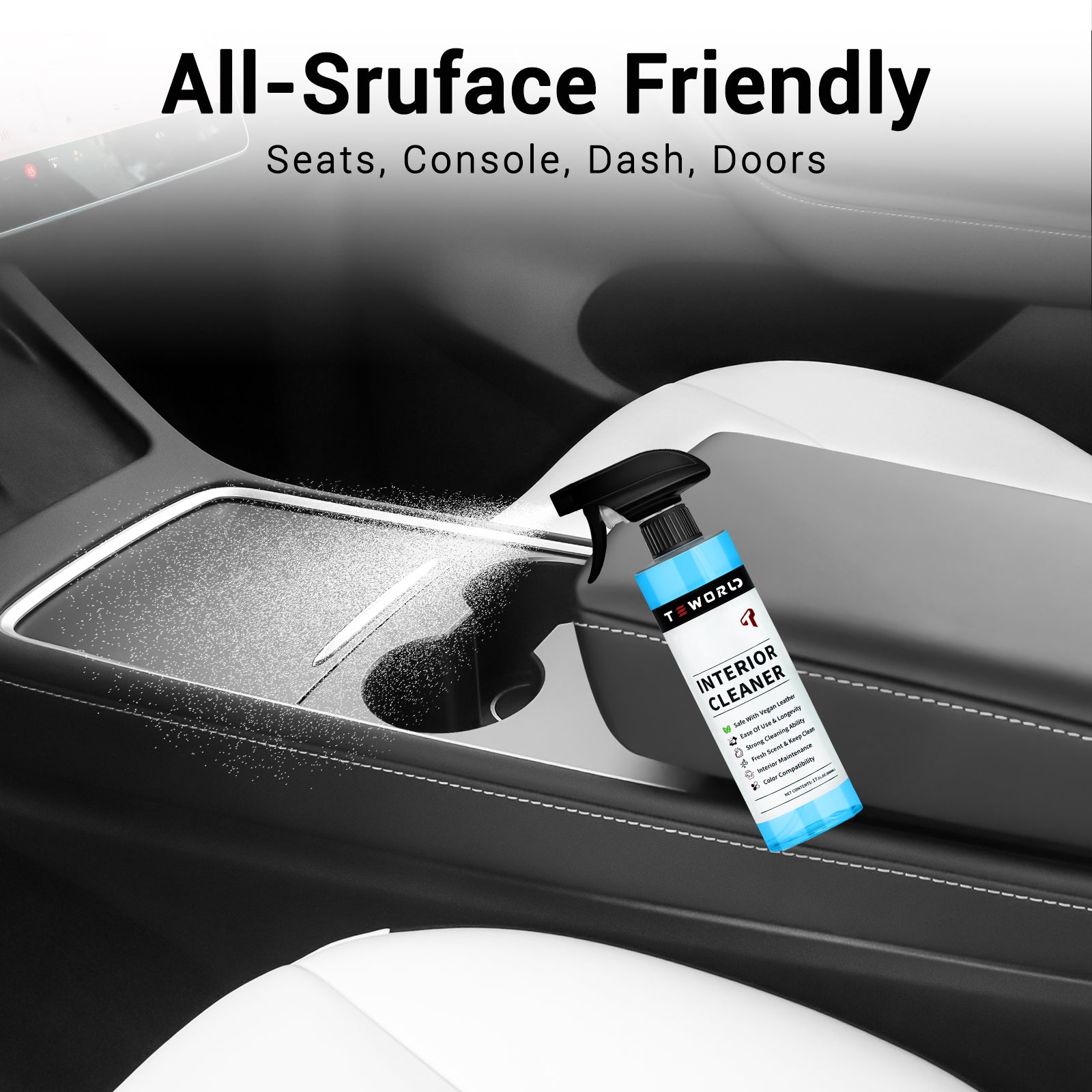 Tesla Seat Cleaner & Remover Stain, Interior Cleaner for White & Black Vegan Leather, Interior Cleaning Kit for Seats, Console, Dash, Tesla Model 3, Y, S, X, Cybertruck Accessories