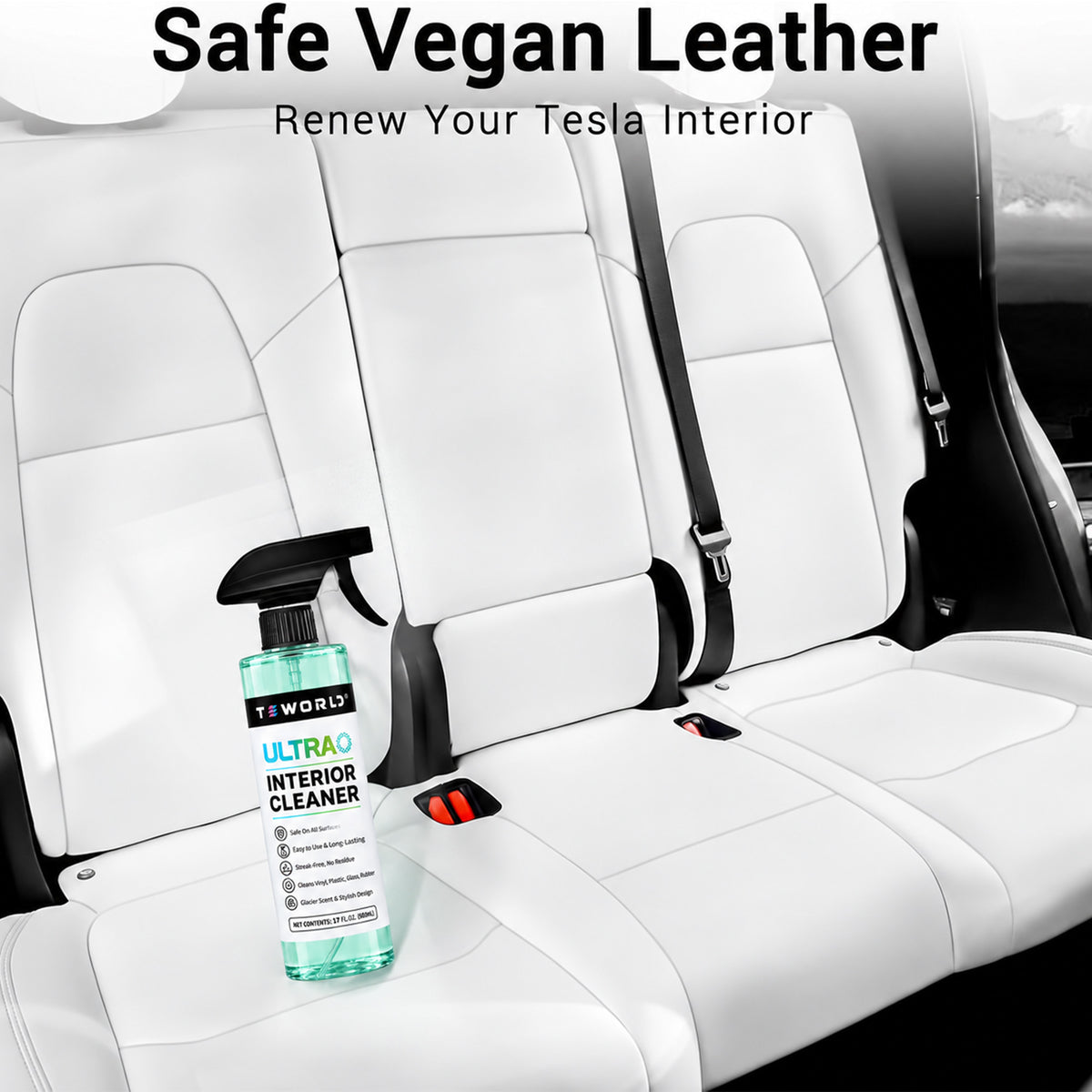 Tesla Seat Cleaner & Stain Remover, Interior Cleaner for Black & White Vegan Leather, Interior Cleaning Products | Tesla Model Y Juniper Accessories 2026, Tesla Model 3 Accessories, S, X, Cybertruck 「Ice-Green， ice-scnet」