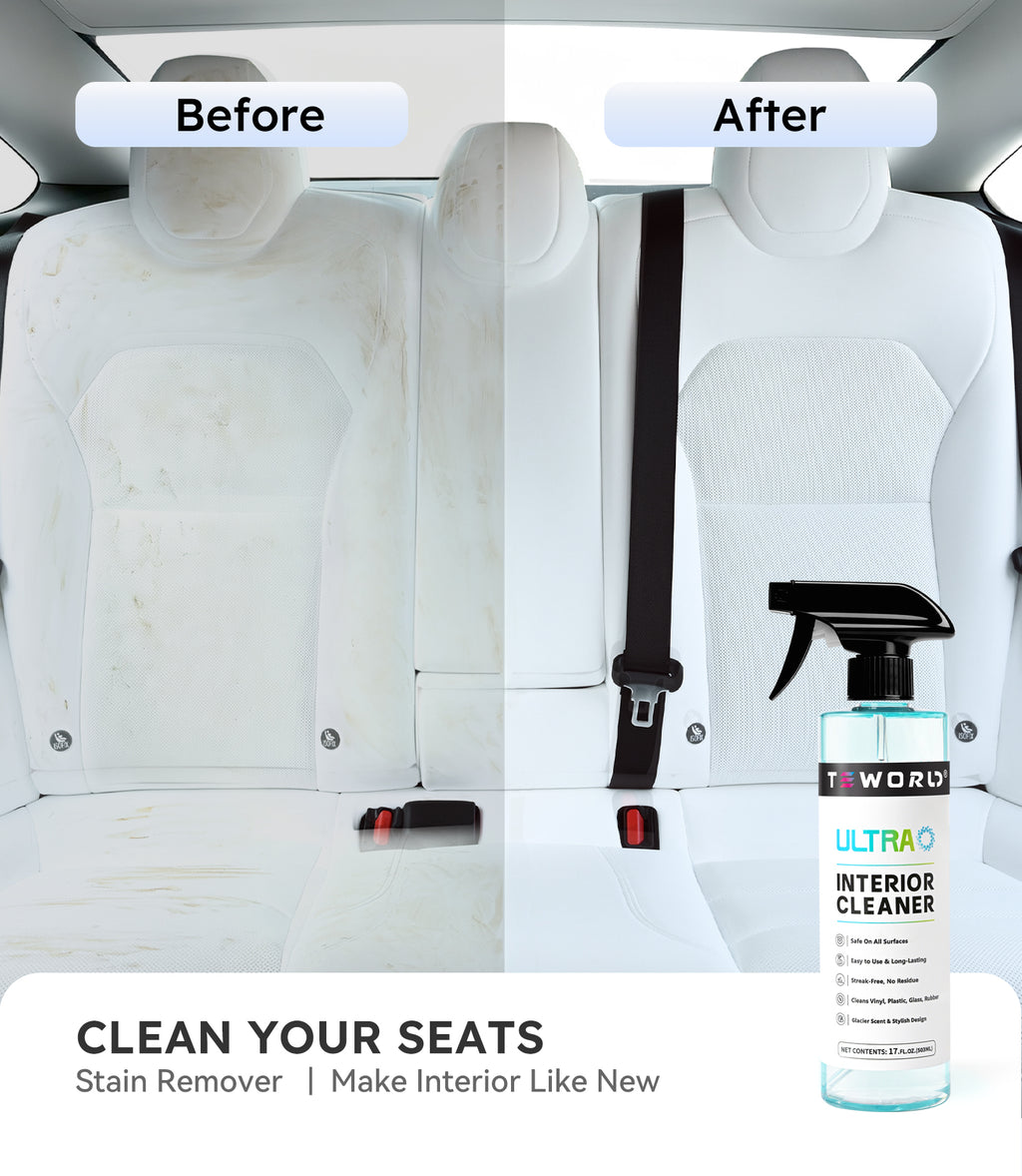 teworld Ultra Car Interior, Seat & Upholstery Cleaner - Car Detailing Kit Removes Stains, Dirt, Oil & Grease, Safe for Leather, Vinyl, Plastic & More - Compatible with Cars, Trucks, SUVs, RVs (17Oz Ice Chill Scent)