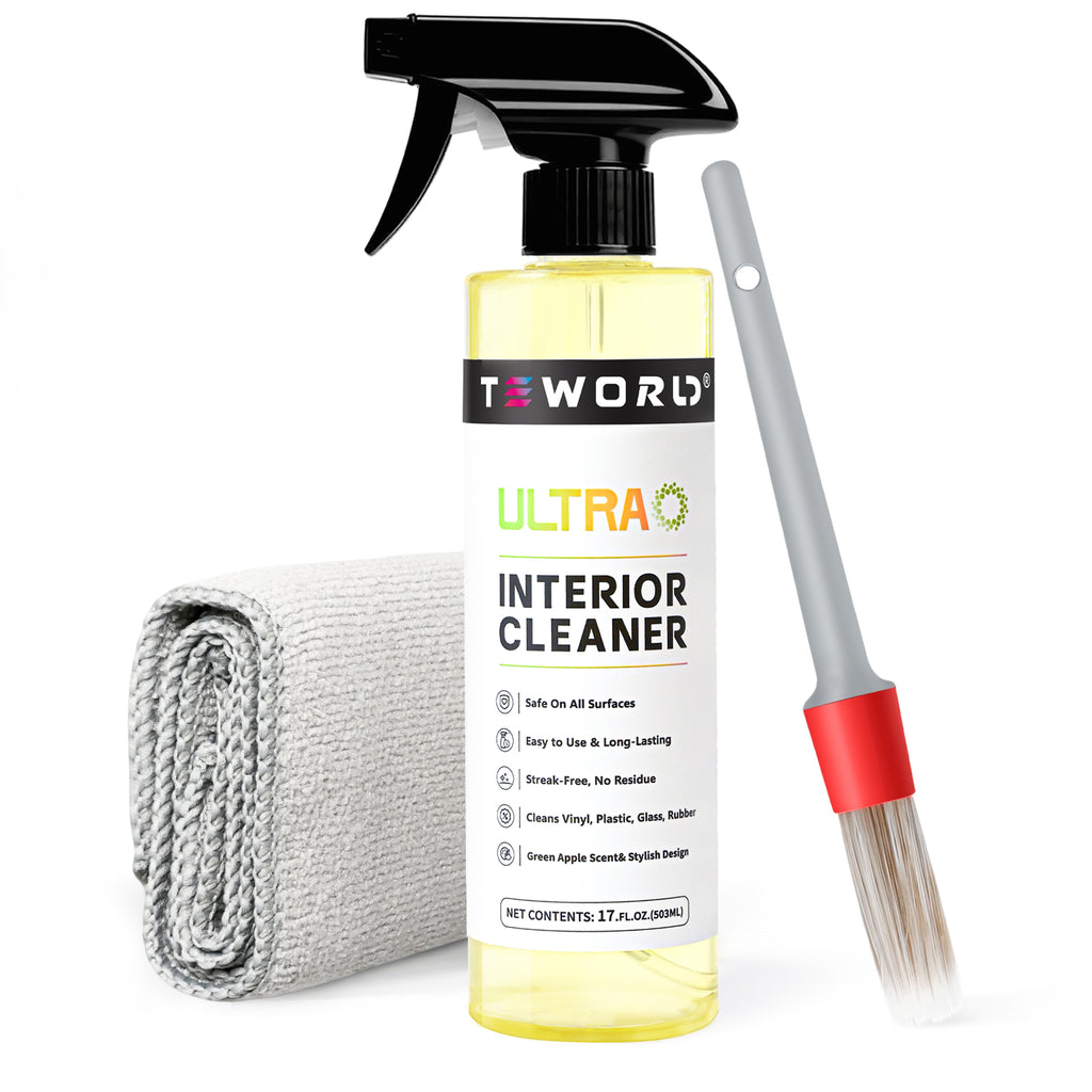 Ultra Car Interior, Seat & Upholstery Cleaner - Car Detailing Kit Removes Stains, Dirt, Oil & Grease, Safe for Leather, Vinyl, Plastic & More - Compatible with Cars, Trucks, SUVs, RVs (17Oz Green Apple Scent)