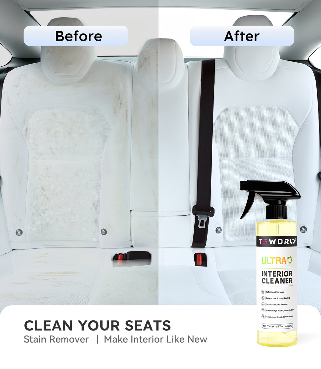 Ultra Car Interior, Seat & Upholstery Cleaner - Car Detailing Kit Removes Stains, Dirt, Oil & Grease, Safe for Leather, Vinyl, Plastic & More - Compatible with Cars, Trucks, SUVs, RVs (17Oz Green Apple Scent)