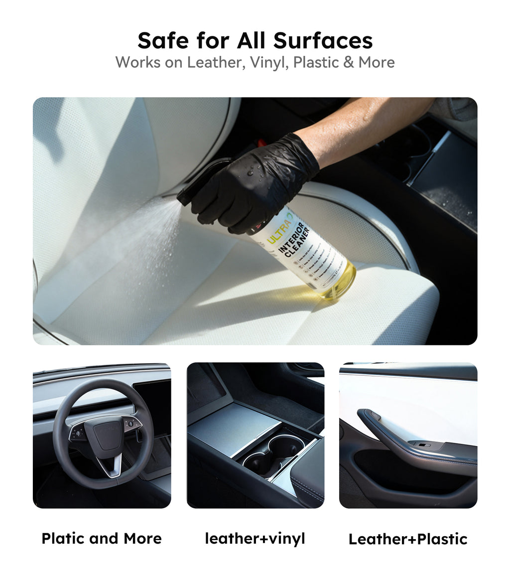 Ultra Car Interior, Seat & Upholstery Cleaner - Car Detailing Kit Removes Stains, Dirt, Oil & Grease, Safe for Leather, Vinyl, Plastic & More - Compatible with Cars, Trucks, SUVs, RVs (17Oz Green Apple Scent)