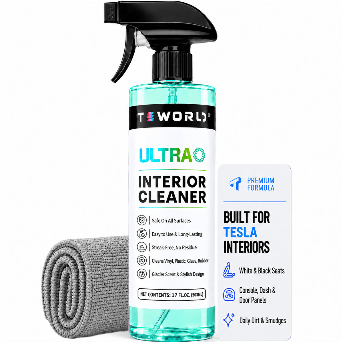 Tesla Seat Cleaner & Stain Remover, Interior Cleaner for Black & White Vegan Leather, Interior Cleaning Products | Tesla Model Y Juniper Accessories 2026, Tesla Model 3 Accessories, S, X, Cybertruck 「Ice-Green， ice-scnet」