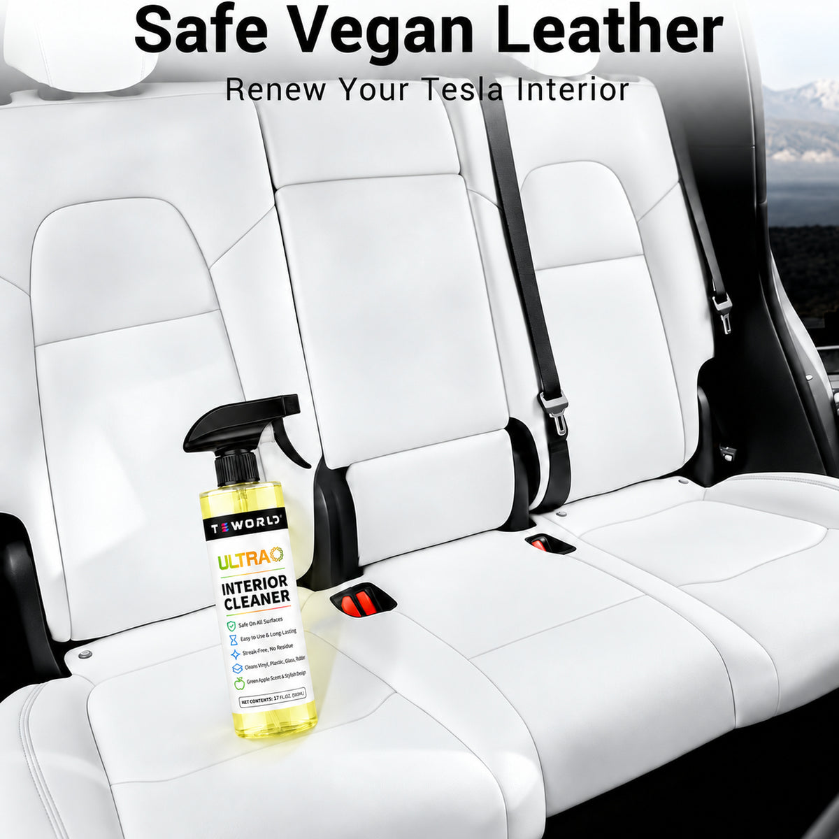 Tesla Seat Cleaner & Stain Remover, Interior Cleaner for Black & White Vegan Leather, Interior Cleaning Products | Tesla Model Y Juniper Accessories 2026, Tesla Model 3 Accessories, S, X, Cybertruck（yellow-apple scent）