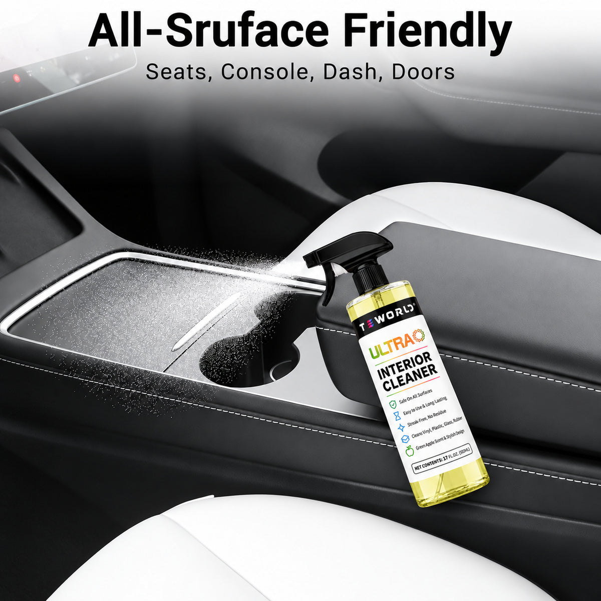 Tesla Seat Cleaner & Stain Remover, Interior Cleaner for Black & White Vegan Leather, Interior Cleaning Products | Tesla Model Y Juniper Accessories 2026, Tesla Model 3 Accessories, S, X, Cybertruck（yellow-apple scent）