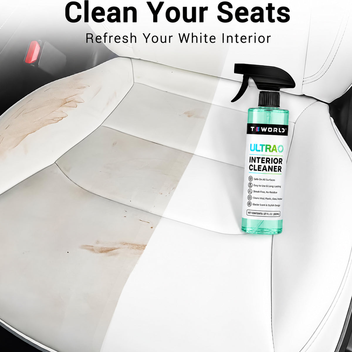 Tesla Seat Cleaner & Stain Remover, Interior Cleaner for Black & White Vegan Leather, Interior Cleaning Products | Tesla Model Y Juniper Accessories 2026, Tesla Model 3 Accessories, S, X, Cybertruck 「Ice-Green， ice-scnet」