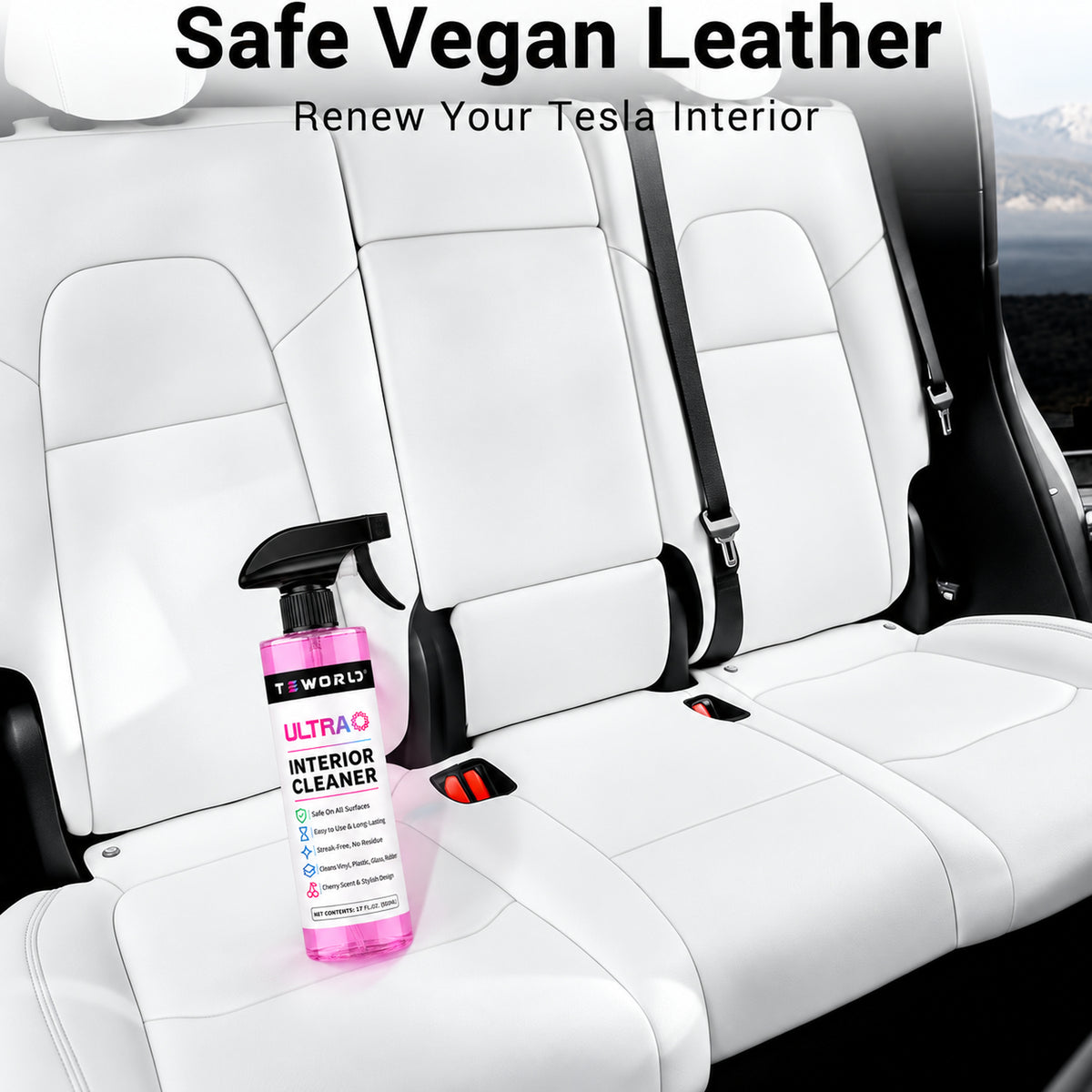 Tesla Seat Cleaner & Stain Remover, Interior Cleaner for Black & White Vegan Leather, Interior Cleaning Products | Tesla Model Y Juniper Accessories 2026, Tesla Model 3 Accessories, S, X, Cybertruck（cherry pink）