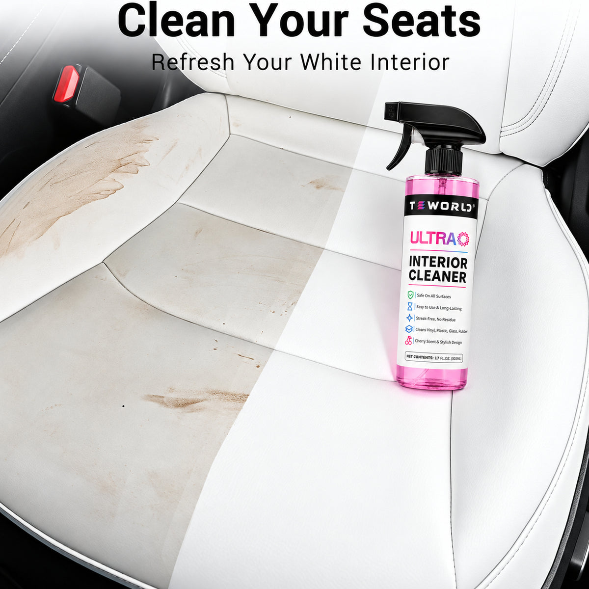 Tesla Seat Cleaner & Stain Remover, Interior Cleaner for Black & White Vegan Leather, Interior Cleaning Products | Tesla Model Y Juniper Accessories 2026, Tesla Model 3 Accessories, S, X, Cybertruck（cherry pink）