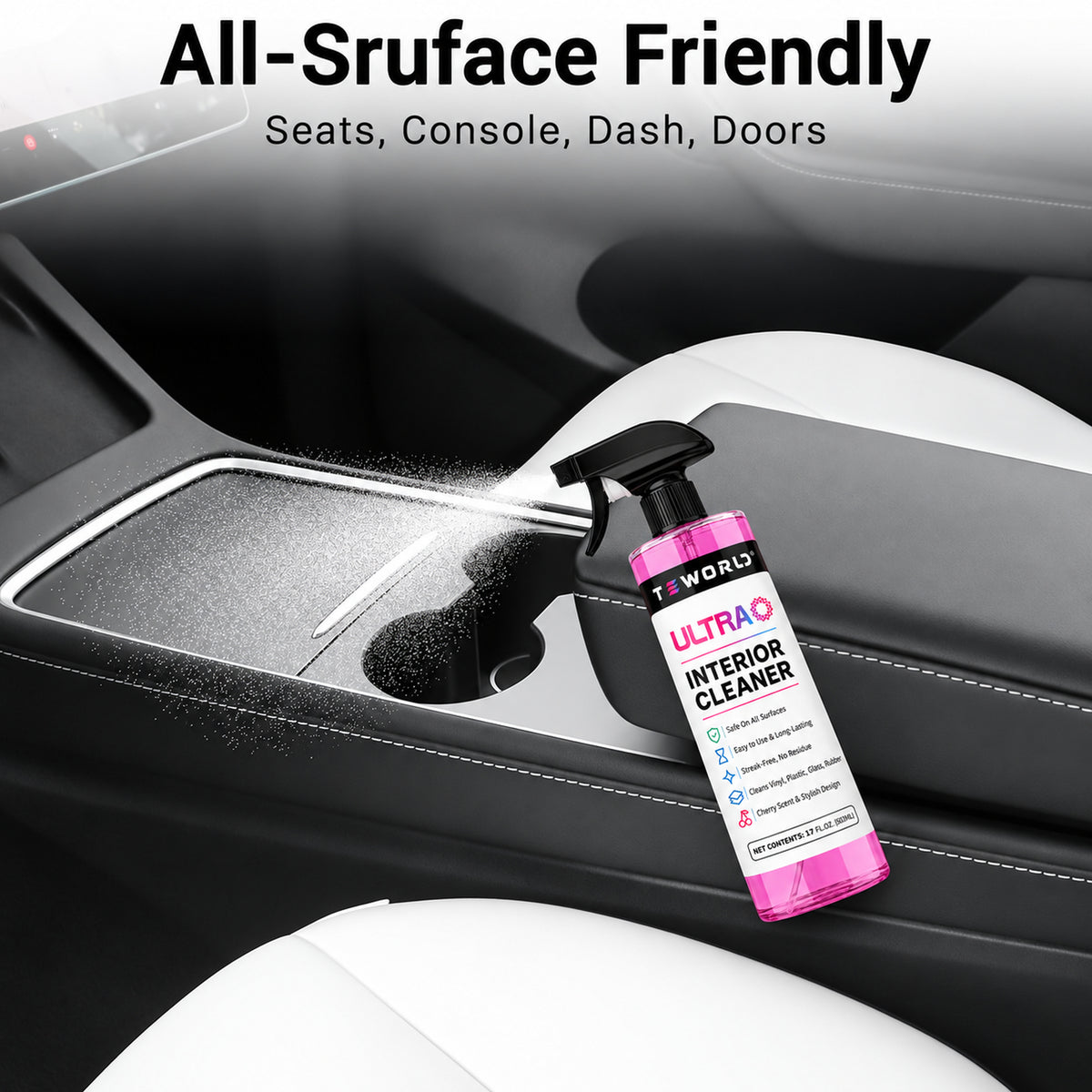 Tesla Seat Cleaner & Stain Remover, Interior Cleaner for Black & White Vegan Leather, Interior Cleaning Products | Tesla Model Y Juniper Accessories 2026, Tesla Model 3 Accessories, S, X, Cybertruck（cherry pink）