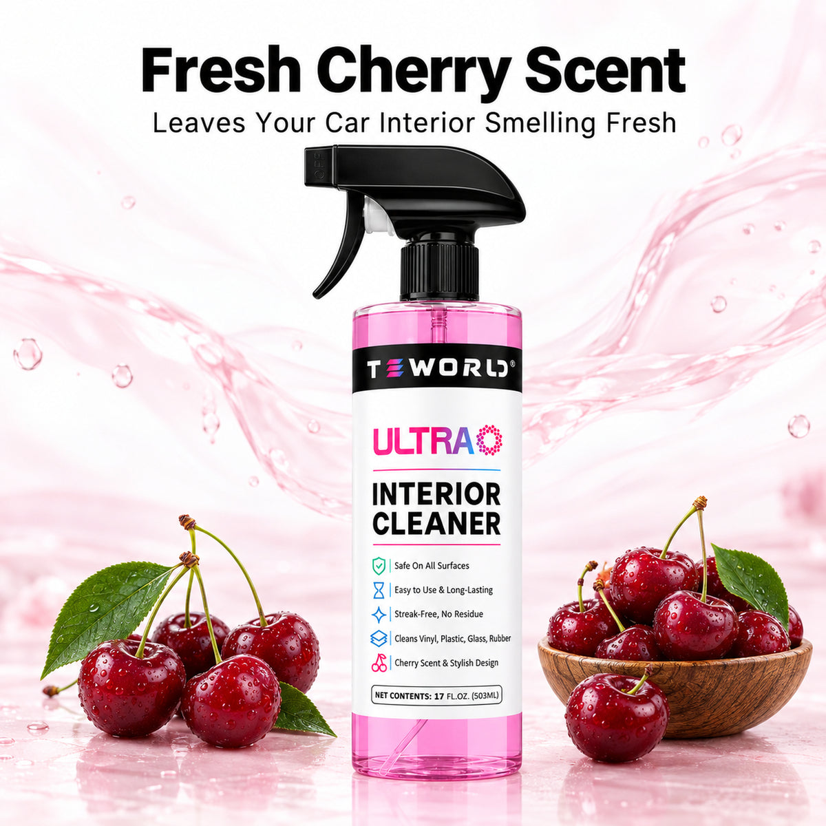 Tesla Seat Cleaner & Stain Remover, Interior Cleaner for Black & White Vegan Leather, Interior Cleaning Products | Tesla Model Y Juniper Accessories 2026, Tesla Model 3 Accessories, S, X, Cybertruck（cherry pink）
