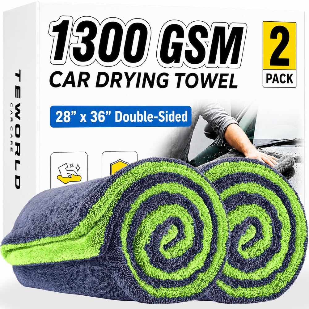 2-Pack Car Drying Towels, Large 36 x 28 Inch, 1300 GSM, Dual-Color Twisted Loop Microfiber Towel for Cars - Absorbent Car Dry Towel and Car Wash Towel for Streak-Free, Paint-Safe Car Detailing
