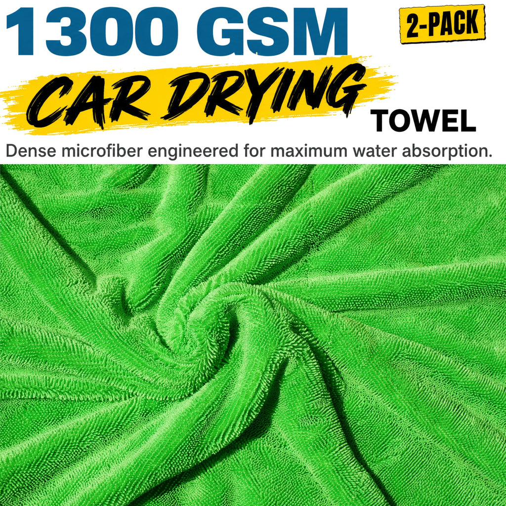 2-Pack Car Drying Towels, Large 36 x 28 Inch, 1300 GSM, Dual-Color Twisted Loop Microfiber Towel for Cars - Absorbent Car Dry Towel and Car Wash Towel for Streak-Free, Paint-Safe Car Detailing
